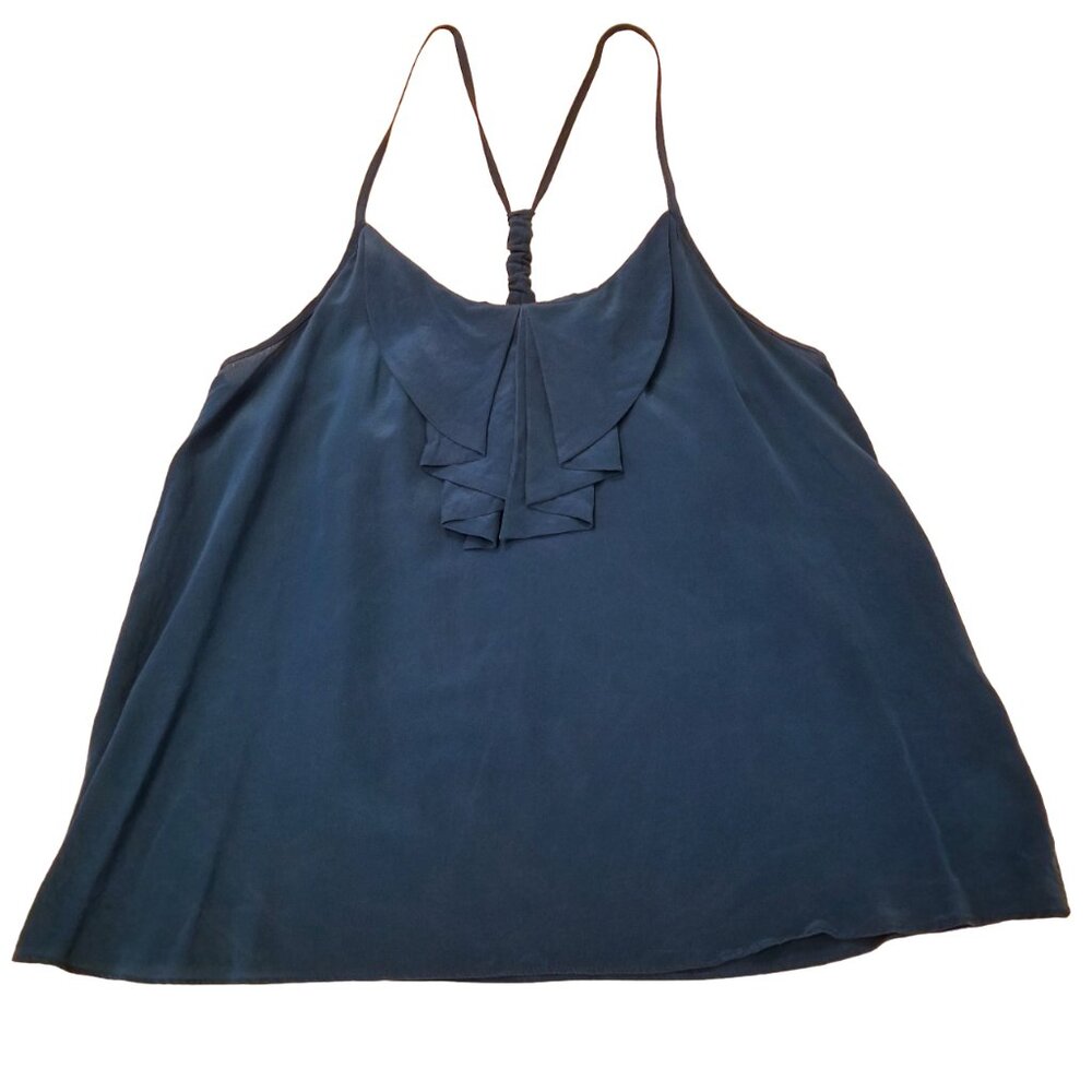 Kimchi Blue Silk Flowy Tank Top Small Blue Women Urban Outfitters Pleated Design